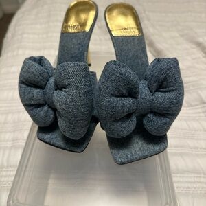 Jeffrey Campbell Blue Denim Bow Mules